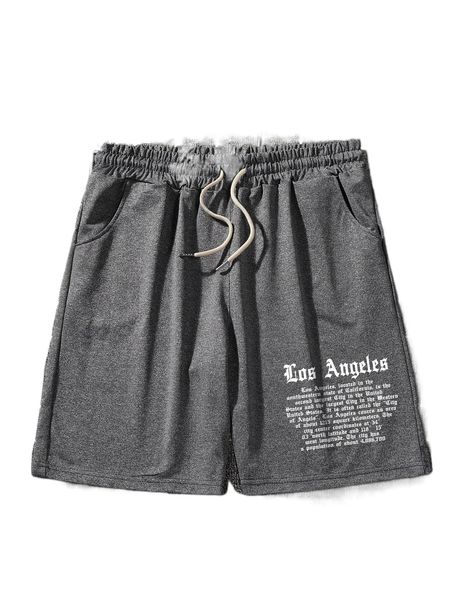 

men slogan graphic drawstring waist track shorts l6lp#, White;black