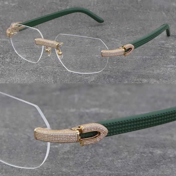 

new luxury design 1164 grain micro-paved diamond set rimless frames metal classical model glasses 3 color plank arms eyewear men women rocks, Silver