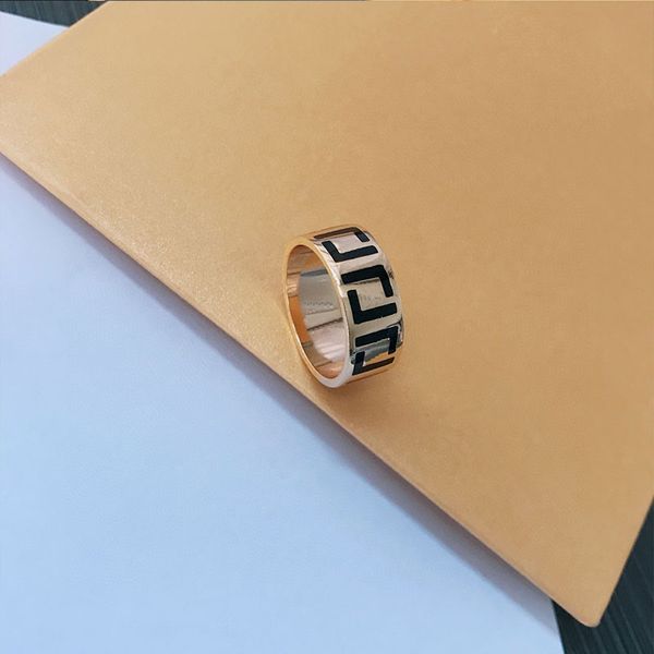 

Designer Engagement Party Anniversary Gift Couple's Rings Yellow Gold Letters Ring for Women Size 6-8 with Jewelry Box Fine Workmanship
