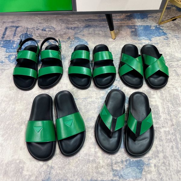 2023 Designer Herren Hausschuhe Sommer Ledersandalen Botega grün schwarz weiche und bequeme Sohle Luxus Bottega Fashion Herren flache Flip-Flops