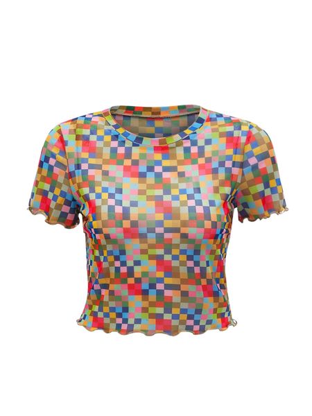 

x tartagain pixel plaid print lettuce trim a3zu#, White