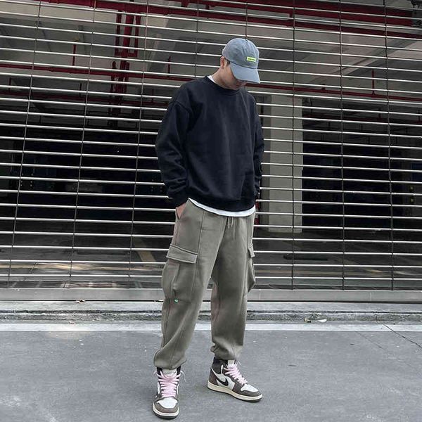 

autumn and winter aj casual work clothes pants men's fashion brand loose thickened plush high street guard sports leggings, Black