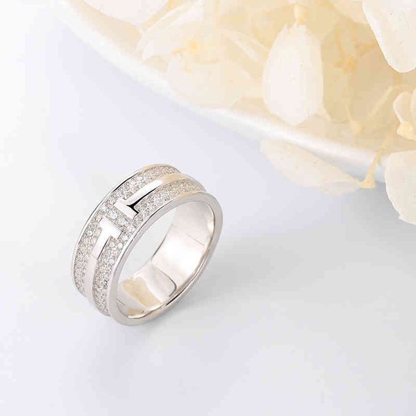 

2fyk t family s925 silver inlaid diamond double t ring japan and south korea personality trendsetter simple couple pair ring