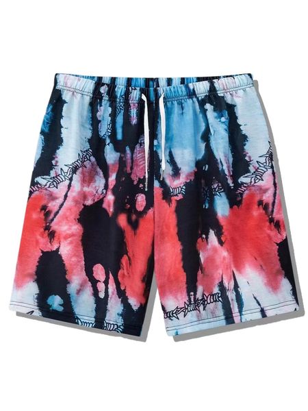 

men random tie dye drawstring waist shorts 494d#, White;black