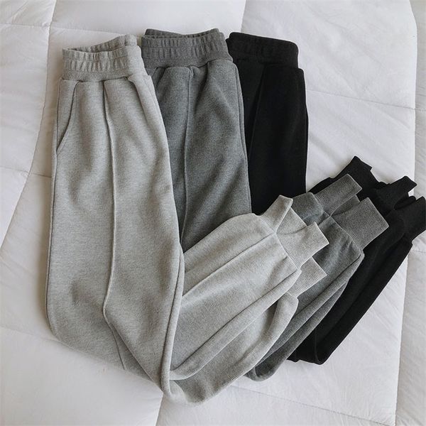 

gray sports pants women's loose beam feet spring autumn korean-style thin student pants running casual harem pants 201228, Black;white