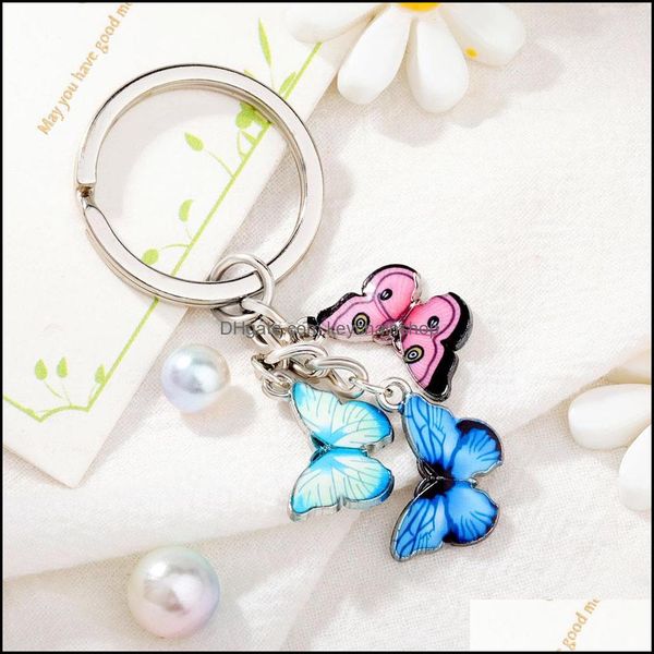 

key rings jewelry new colorf enamel butterfly keychain insects car women bag accessories gifts fashion keyring charms je dhmof, Slivery;golden