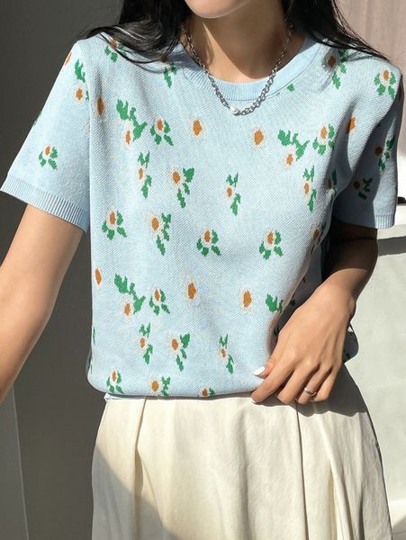 

dazy floral pattern knit f5ma#, White;black