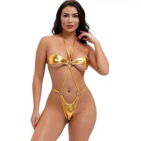 

designer beach thong fashion swimsuit bikini set 1 new european and american seaside imitation leather threepoint bikini bra t lace up suit, White;black