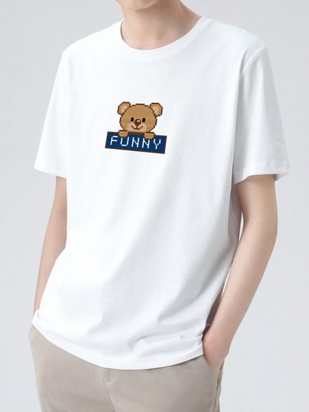 

men bear & letter graphic tee m9cr#, White;black