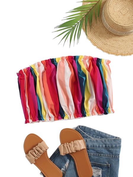 

plus block striped frill trim tube z3i1#, Black