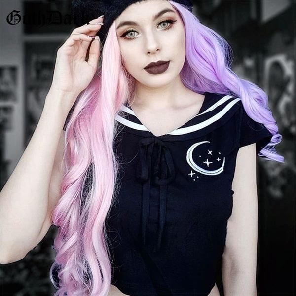 

goth dark vintage aesthetic harajuku gothic tshirt women punk grunge fall tshirt halloween for women bandage print t200512, White