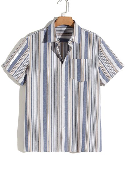 

men striped print patched pocket shirt e3jr#, White;black