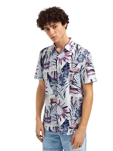

men tropical print shirt 587m#, White;black
