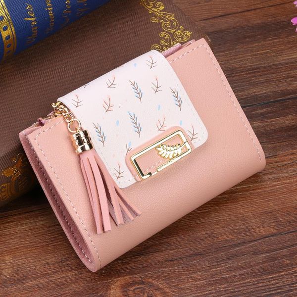 

wallets fashion women's tassel short wallet for woman mini coin purse ladies clutch small female pu leather card holder, Red;black