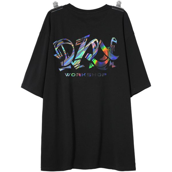 Dazzle Color Oversize magliette Workshop Laser Print Tshirt Cotton Hip Hop Mezza manica Casual Summer Top Tees Abbigliamento all'ingrosso 220608