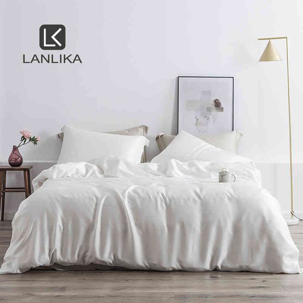 Lanlika Noble branco 100% de seda beleza Conjunto de roupas de seda