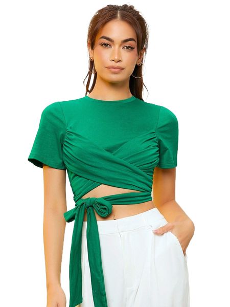 

crisscross tie front crop n0xj#, White