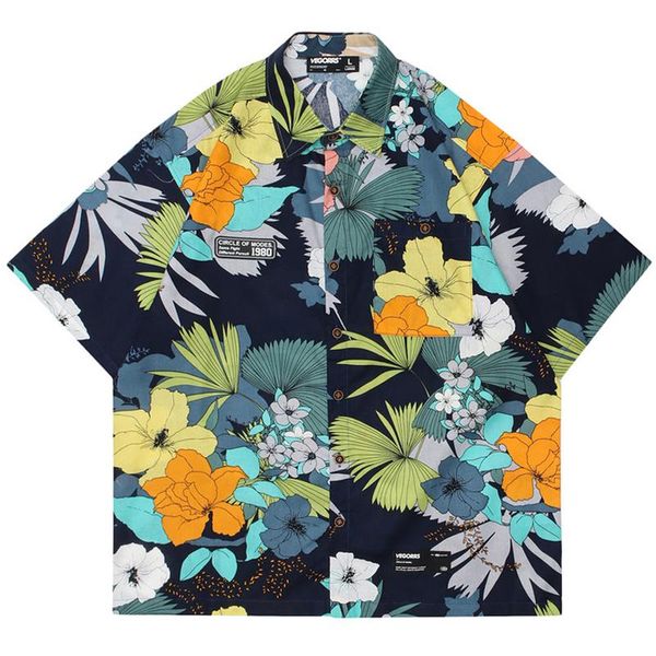 

men's casual shirts men oversize hawaii short sleeve floral printed turn-down collar shirt 2022 summer vintage male tropical top, White;black