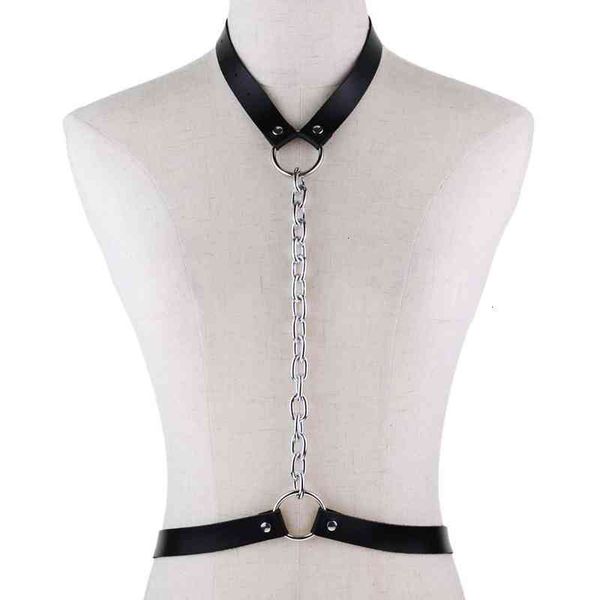 

belts punk leather harness goth body chain belts for women bondage cage gothic straps chain necklace jewelry rave outfit 1, Black;brown