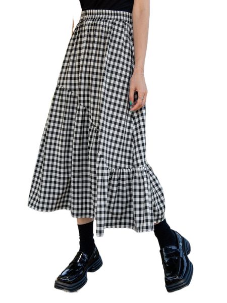 

dazy gingham print ruffle hem skirt u1h0#, Black