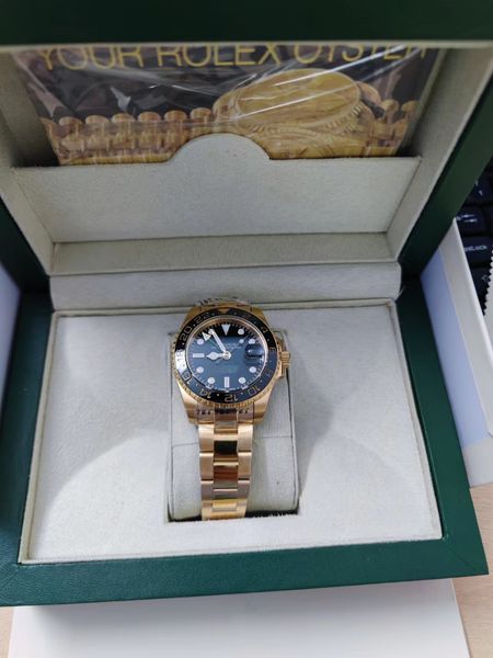 

with original box mens automatic mechanical movement watches deluxe black blue ceramic sapphire dial jubilee bracelet watch relojes de lujo, Slivery;brown