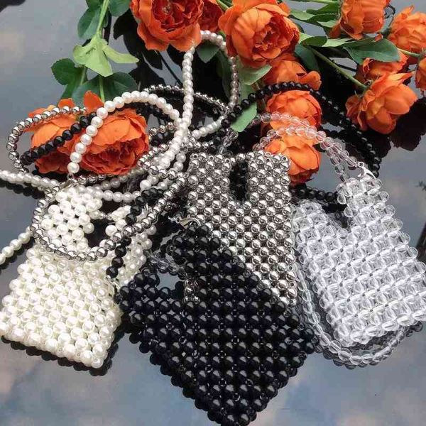 

evening bags women shoulder beading fashion small ladies crossbody bag pearl summer casual female handbags flat candy girl purses spring 220