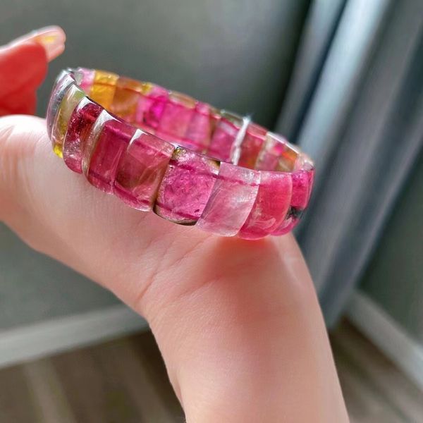 

natural red tourmaline quartz rectangle beads bracelet bangle 16/9/5mm watermelon tourmaline necklace stretch women aaaaaaa, Silver