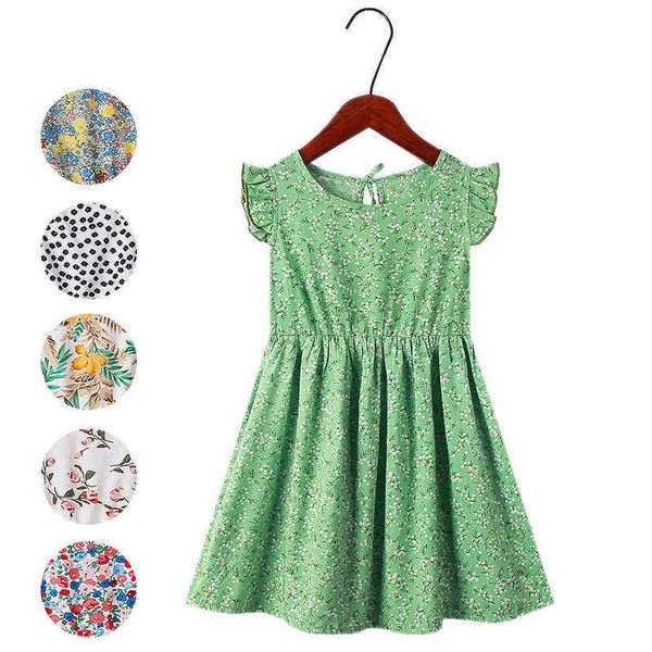 

summer style girls dresses 2022 fashion petal sleeve children beach dresses 2-11years baby vest dresses toddler flower clothes y220510, Red;yellow