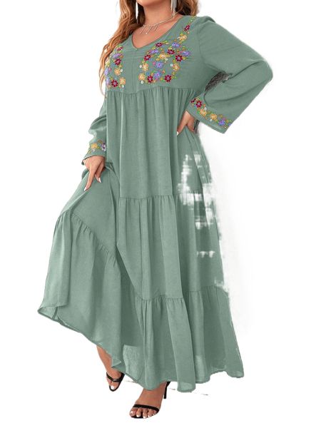 

plus floral embroidery ruffle hem maxi dress y0qr#, Black