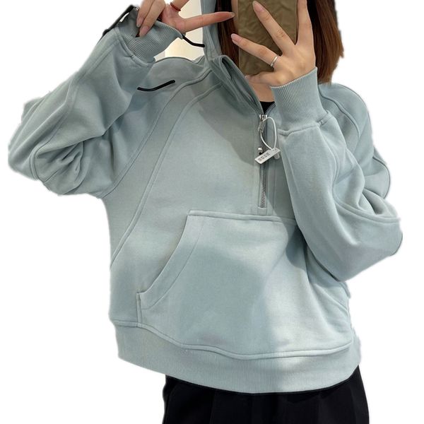 

women's terry style jackets yoga wear scuba oversized half-zip hoodie hoodies full zip sweatshirts embroidered logo cropped jacket, Black;brown