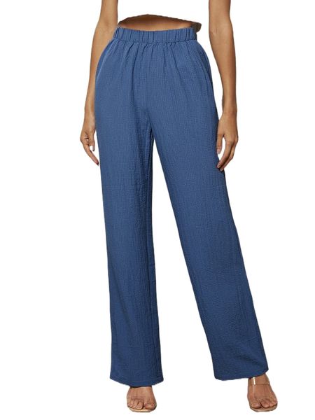 

solid elastic waist pants 77hf#, Black;white