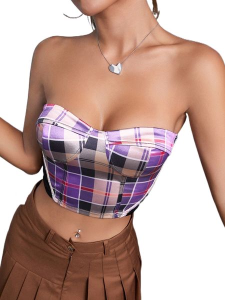 

plaid print tube l72q#, White