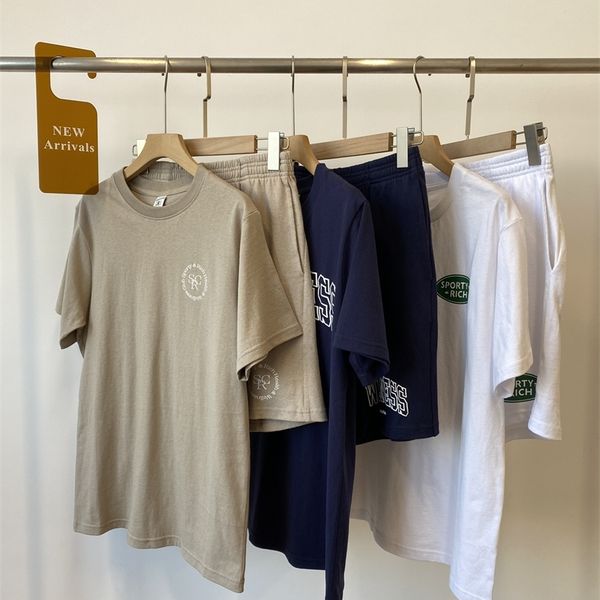 

women sport sets spring and summer letter print design cotton texture short sleeve elastic waist shorts casual suit 220617, White