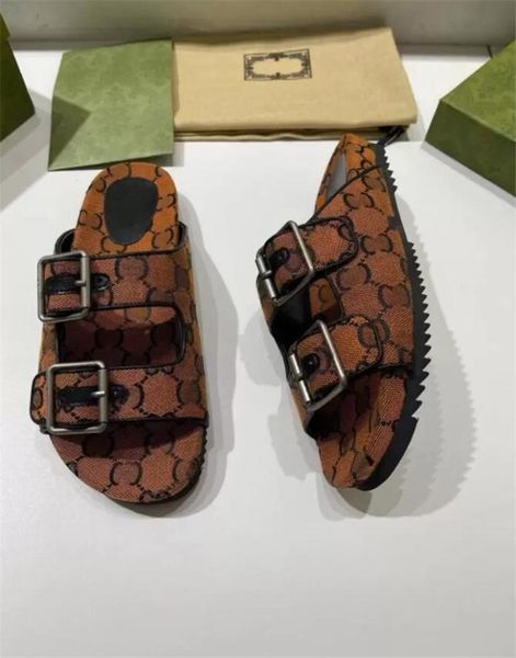 

2022 designers women multicolor flat slippers sandals with 2 straps lady fashion metal buckle beach slides men lace-up scuffs for summer sho, Black