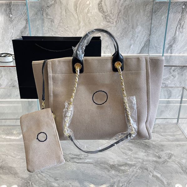 

womens collection canvas beach shopping bags coin poche shw deauville chain shoulder handbags handle totes large capacity travel luggage 37x
