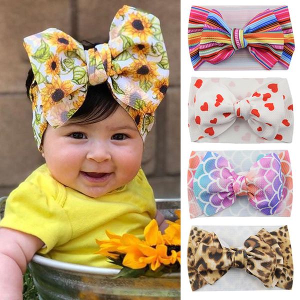 Baby-Bogen-Stirnband, Sonnenblume, Leopardenmuster, großer Bogen, Haarband für Neugeborene, Tuch, breit, Säuglingskopfwickel, DIY-Haar-Accessoires, 14 Designs