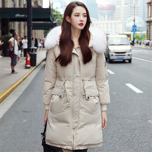 

style trendy coat women winter jacket cotton warm ladies long s parka 201027, Black