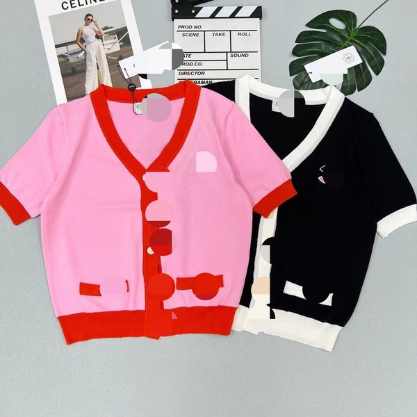 

608 2022 runway summer brand same style t shirt crew neck short sleeve pullover pink crew neck women's sweaters meiyi, White;black