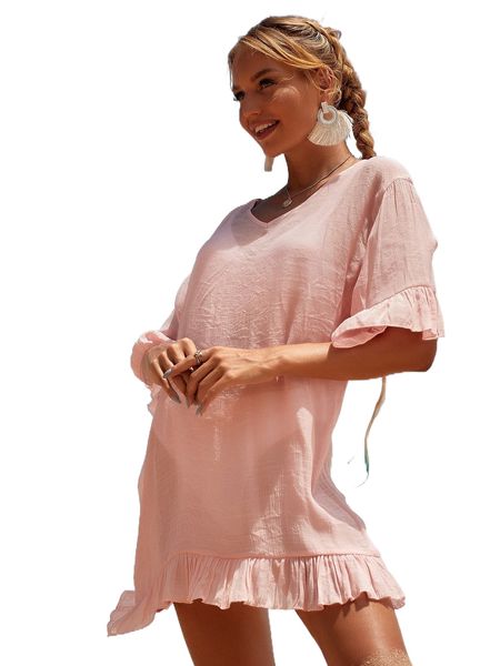 

ruffle hem cover up t1ll#, White;black