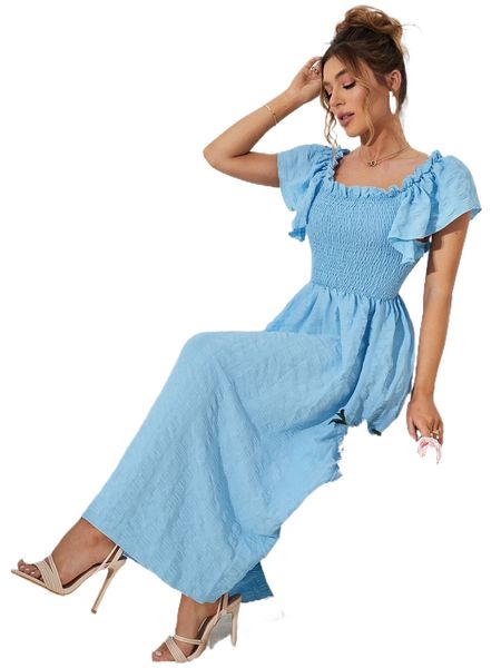 

ruffle armhole shirred bodice dress m4gp#, Black;gray