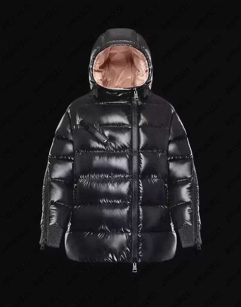 

monclair womens designer fashion down jacket france brand ladies jacket oblique zipper a-line hooded solid color jackets 0-3 size, Black