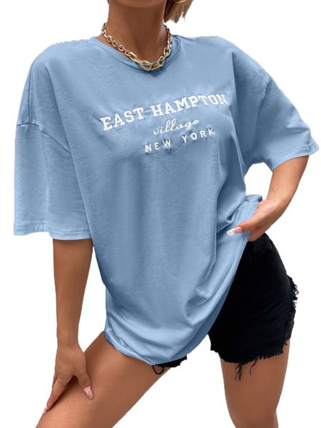 

drop shoulder letter embroidery 05j9#, White