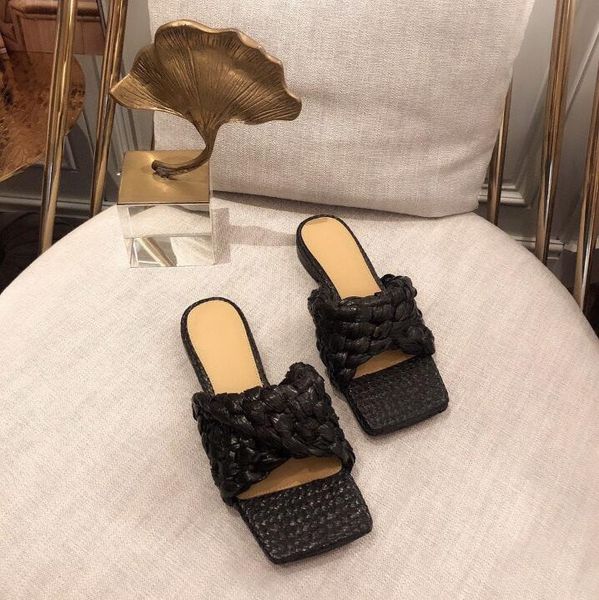 

luxury designer women sandals leather sandal summer ladies fashion flat woven slipper woman shoes with box size 35-41, Black