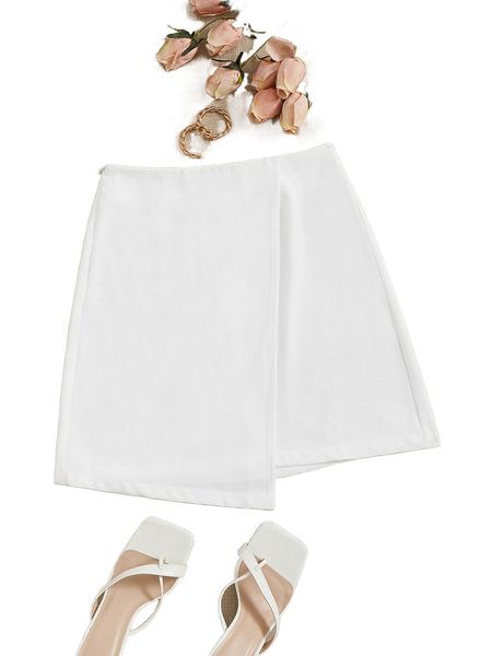 

cross wrap solid skirt n03y#, Black