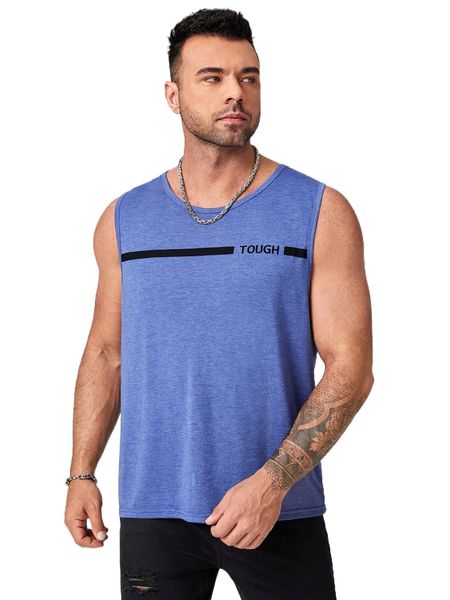 

extended sizes men letter graphic tank 68dq#, White;black