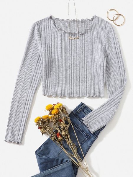 

lettuce trim rib-knit tee c73m#, White