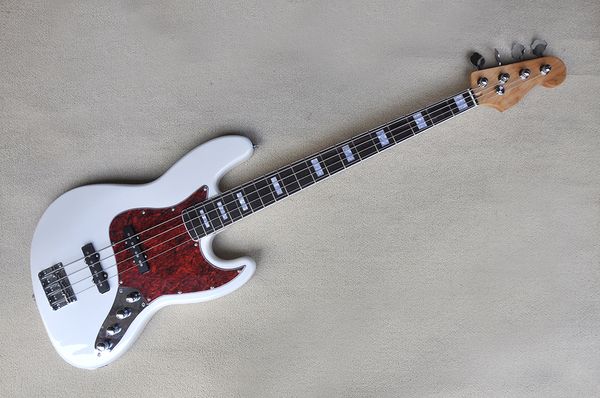 Заводская индивидуальная 4-струнная металлическая белая электрическая басовая гитара с розовым деревеном хромированным хардворс
