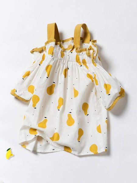 

toddler girls fruit print contrast binding cold shoulder blouse she, White;black