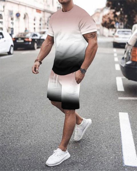 

mens short sleeve tshirts sets tracksuit chandals man oversized clothing fashion 3d printed casual sweatshirt suit sportswear 220602, Gray