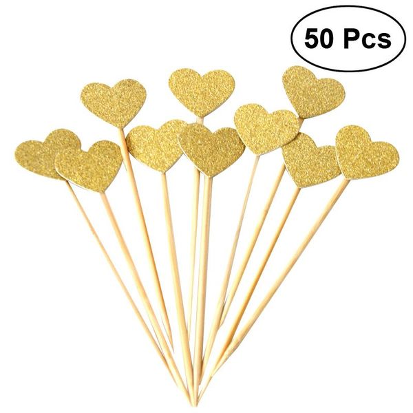 Outras festa festivas fornecem 50pcs cupcakes de coração cupcakes de ouro glitter grande casamento dourado / banho de noiva / chuveiro de bebê